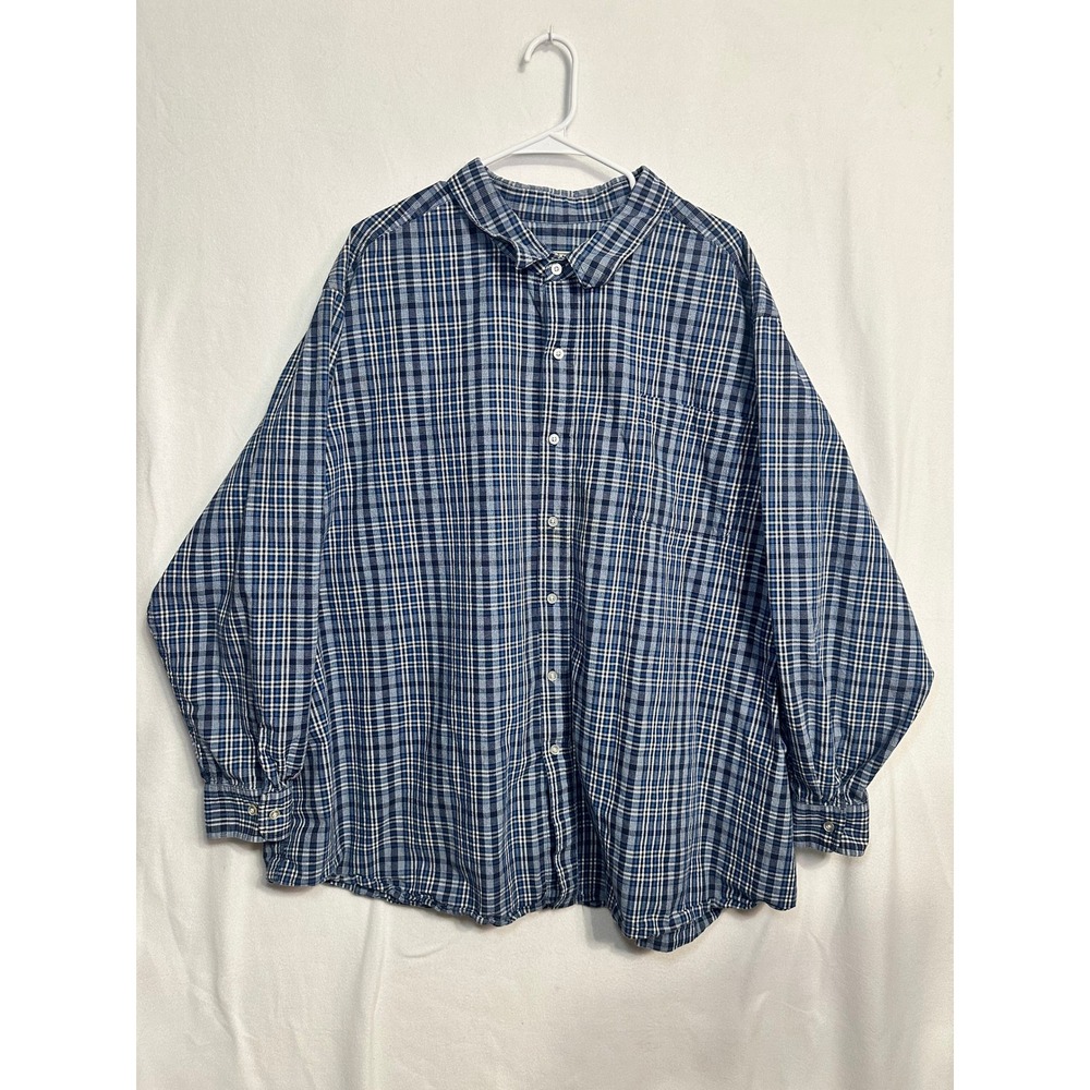 Liberty Blues Mens 4XL Big Plaid Button Down Shirt Blue White Cotton 79-1260-3